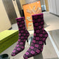 GUCCI GG 75MM KNIT ANKLE BOOTS BLACK FLUORESCENT PINK FABRIC 718378 FAAQP 8610