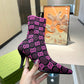 GUCCI GG 75MM KNIT ANKLE BOOTS BLACK FLUORESCENT PINK FABRIC 718378 FAAQP 8610