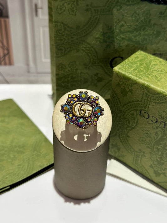 GG Crystal Colorful Rhinestone Inlaid Flower Series Earring Ring EHC20