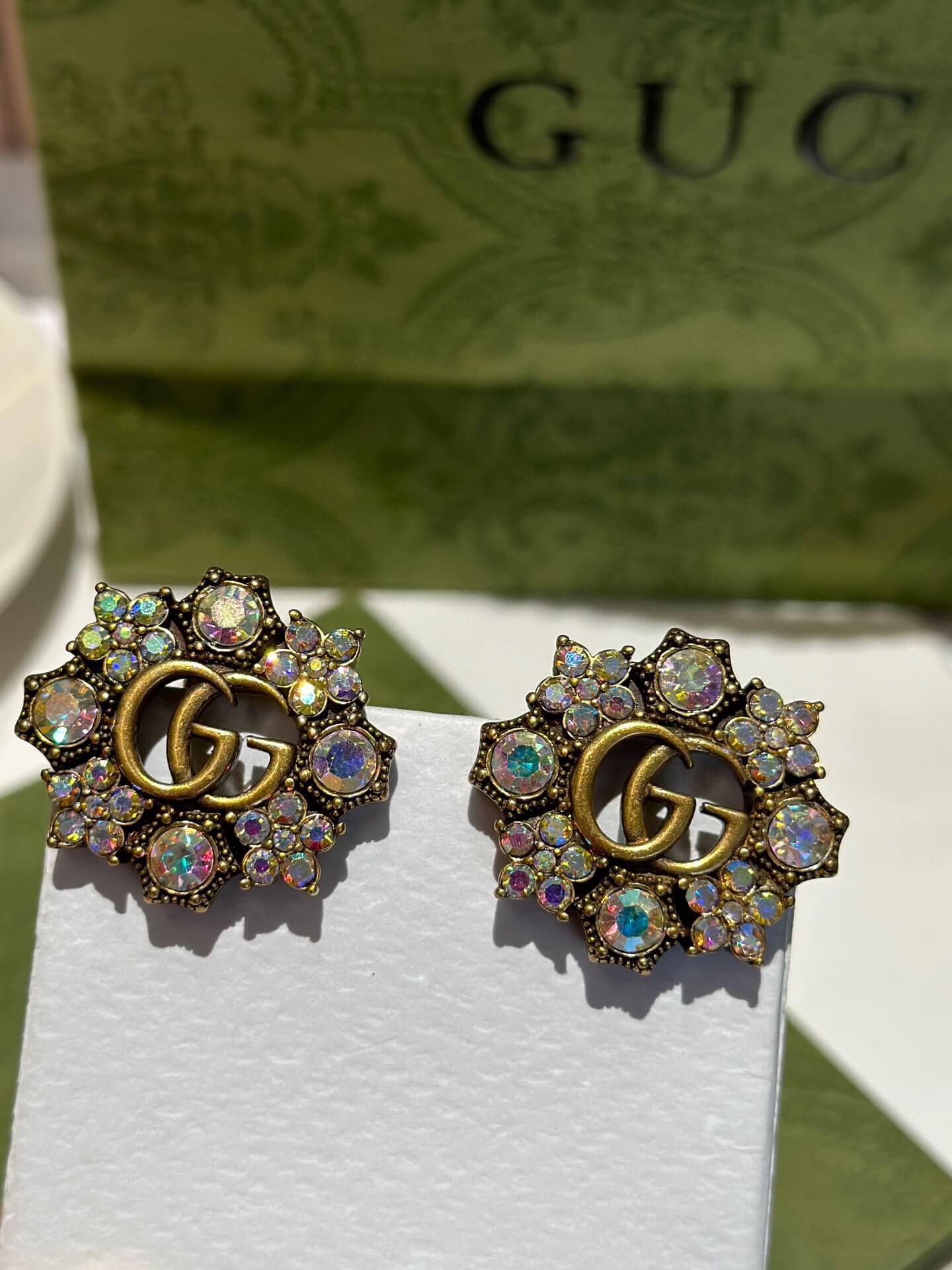 GG Crystal Colorful Rhinestone Inlaid Flower Series Earring Ring EHC20