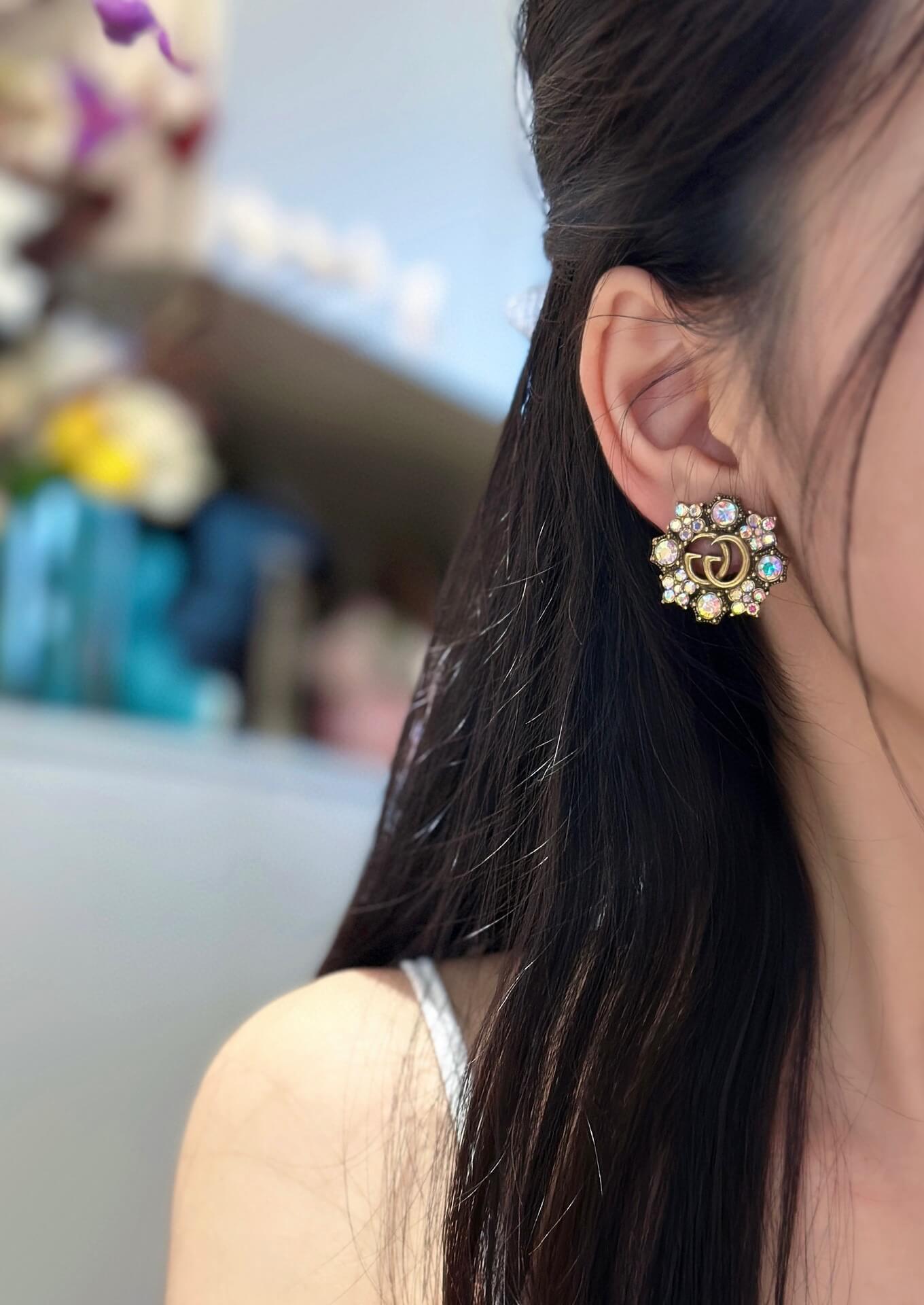 GG Crystal Colorful Rhinestone Inlaid Flower Series Earring Ring EHC20