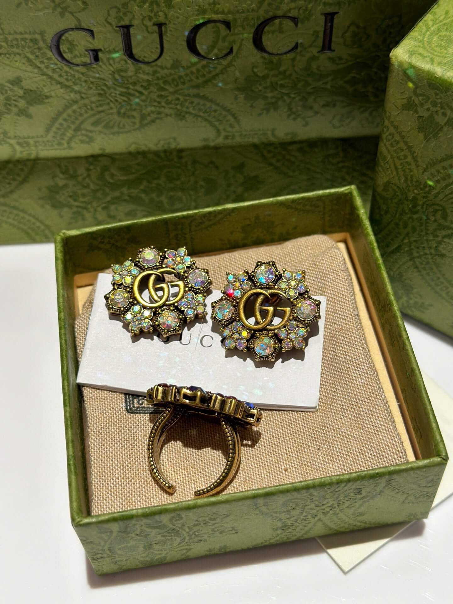 GG Crystal Colorful Rhinestone Inlaid Flower Series Earring Ring EHC20