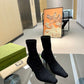 GUCCI WOMEN'S GG KNIT ANKLE BOOTS BLACK 718378 FACFM 8720