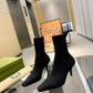 GUCCI WOMEN'S GG KNIT ANKLE BOOTS BLACK 718378 FACFM 8720