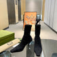 GUCCI WOMEN'S GG KNIT ANKLE BOOTS BLACK 718378 FACFM 8720