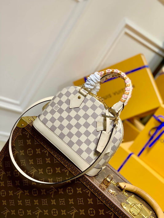 N45294 ALMA BB BAG Damier Azur WHITE WITH PINK N41221