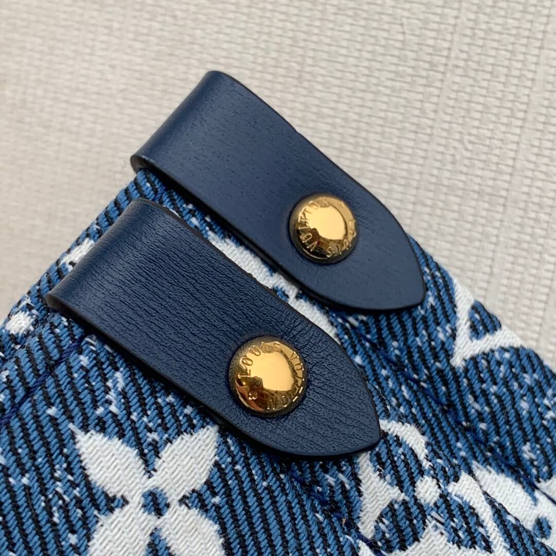 ONTHEGO MM M59608 Denim Leather Bag Navy Blue