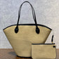 M59963 M59808 Black Plain Leather Logo Straw Bags 2022 SS free shipping