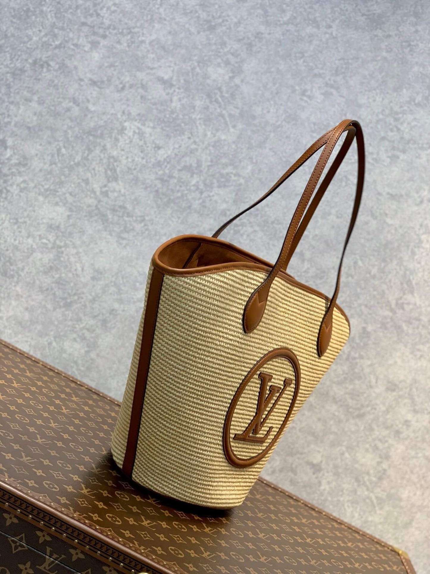 M59963 M59808 Brown Plain Leather Logo Straw Bags 2022 SS free shipping