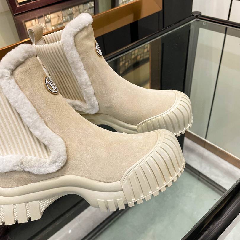 LV RUBY FLAT BOOTS SUEDE CALFSKIN AND SHEARLING BEIGE 1AGWGB