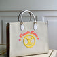 M20815 ONTHEGO TOTE BAG EMBROIDERED AND LEATHER TRIM SMALL 35 yellow GREEN