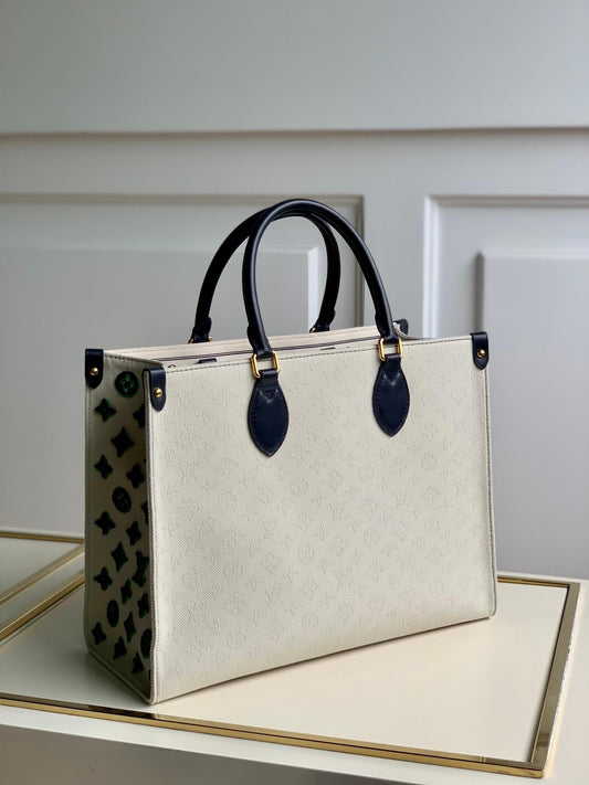 M20815 ONTHEGO TOTE BAG EMBROIDERED AND LEATHER TRIM SMALL 35 BLACK GREEN