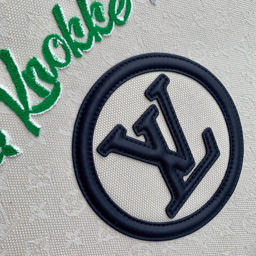 M20815 ONTHEGO TOTE BAG EMBROIDERED AND LEATHER TRIM SMALL 35 BLACK GREEN