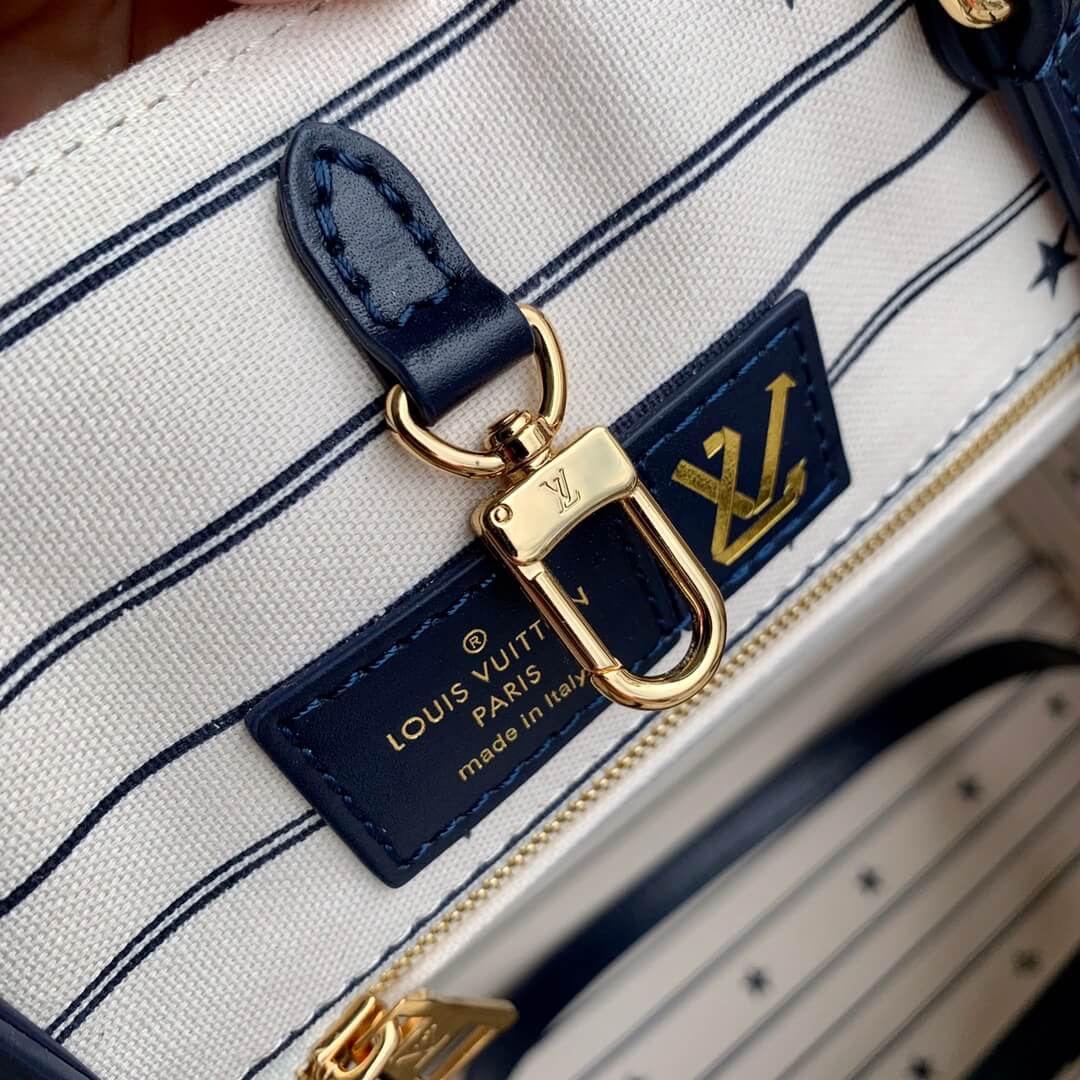 M20815 ONTHEGO TOTE BAG EMBROIDERED AND LEATHER TRIM SMALL 35 BLACK GREEN