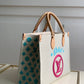 M20815 ONTHEGO TOTE BAG EMBROIDERED AND LEATHER TRIM SMALL 35 white rose