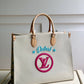 M20815 ONTHEGO TOTE BAG EMBROIDERED AND LEATHER TRIM SMALL 35 white rose