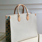 M20815 ONTHEGO TOTE BAG EMBROIDERED AND LEATHER TRIM SMALL 35 white rose