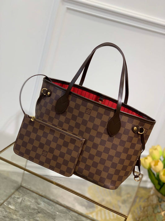 N41359 Neverfull PM red inside Damier Ebene Handbag subaxillary bag