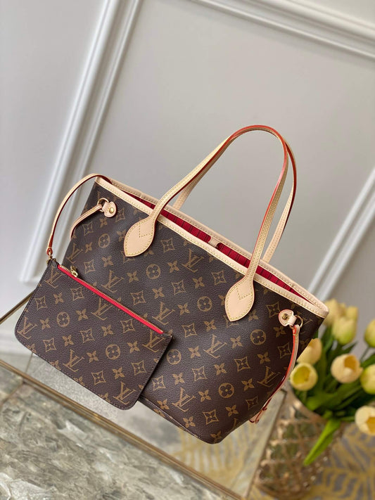 M41245 Neverfull PM Monogram Canvas Red inside subaxillary bag Handbag