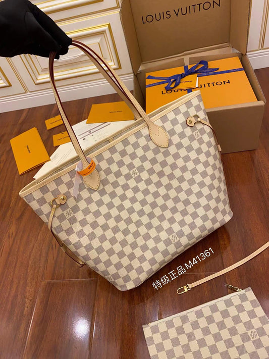 M41361 NEVERFULL MM Damier Ebene white Apricot INSIDE original quality