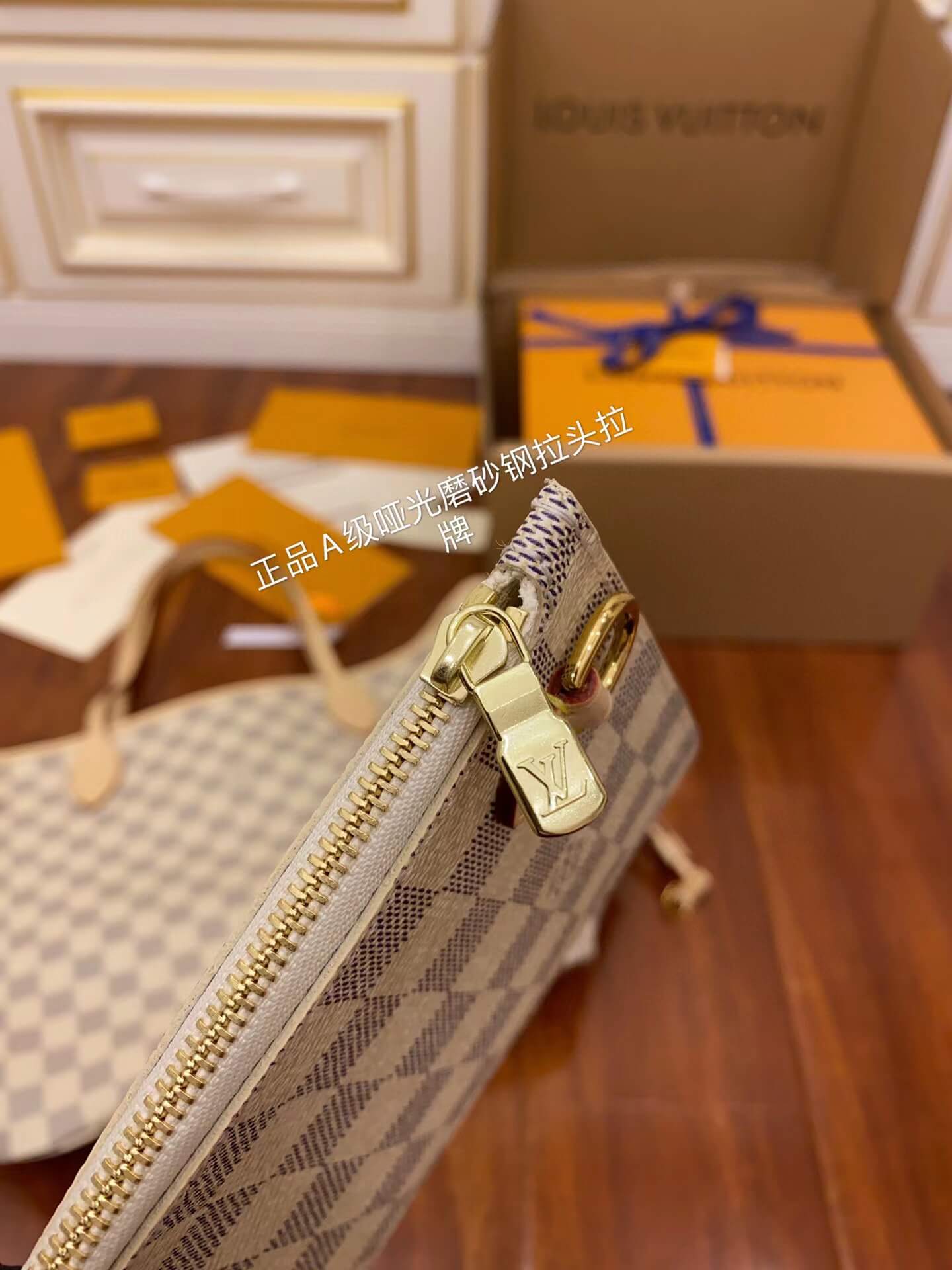 M41361 NEVERFULL MM Damier Ebene white Apricot INSIDE original quality