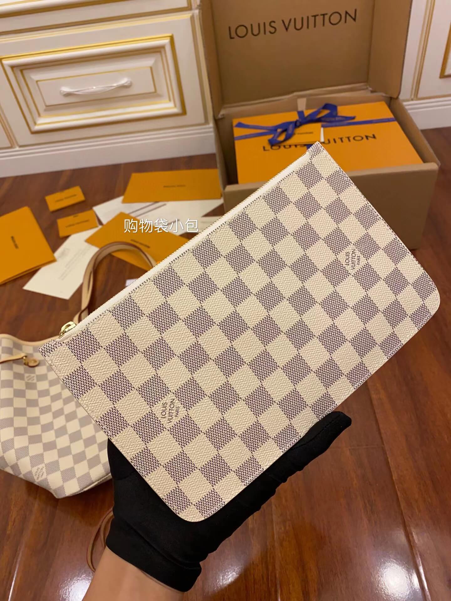 M41361 NEVERFULL MM Damier Ebene white Apricot INSIDE original quality