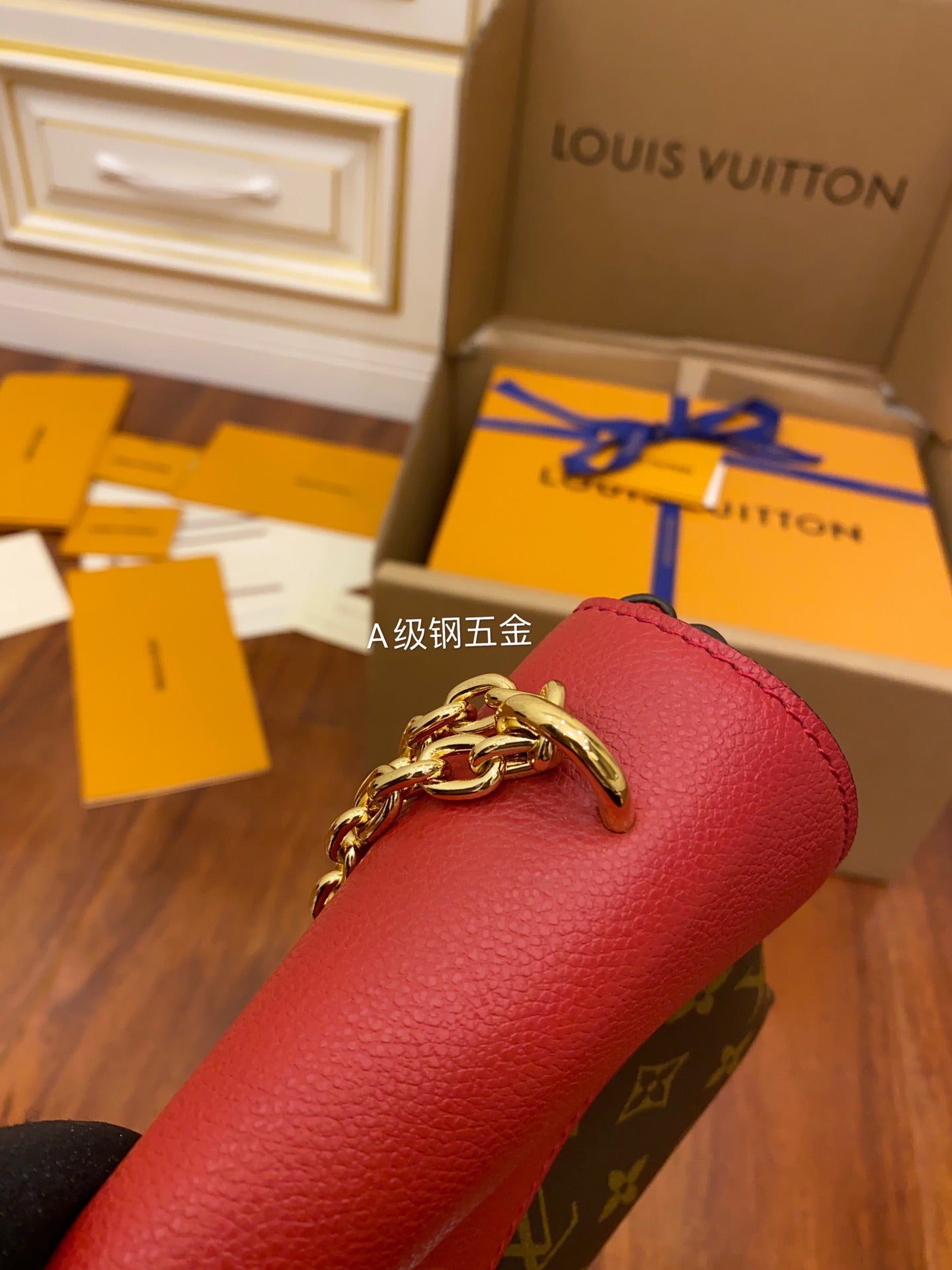 M43713 chian sling bag red monogram real leather