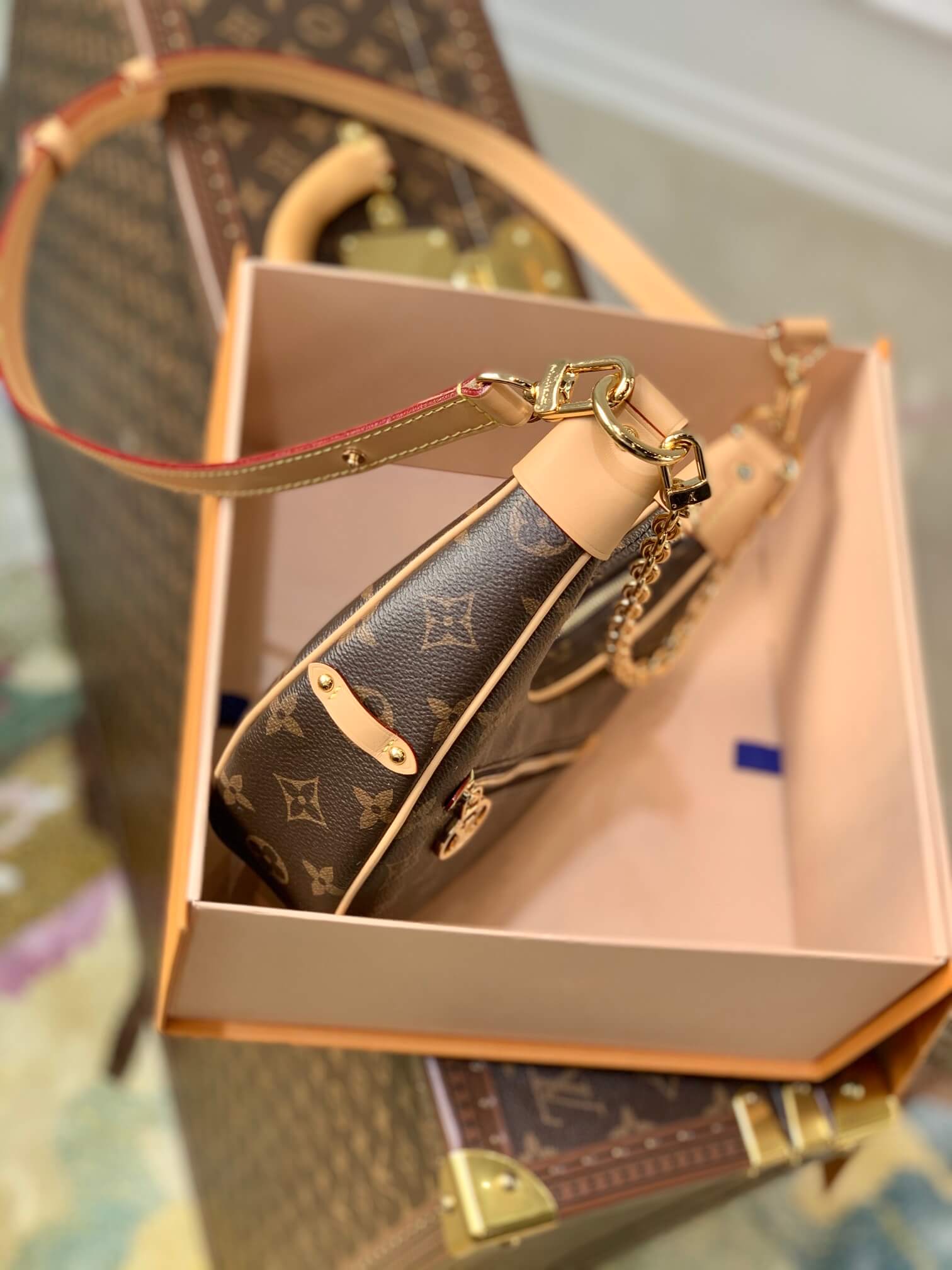 M81098 Moon Bag brown canvas monogram leather