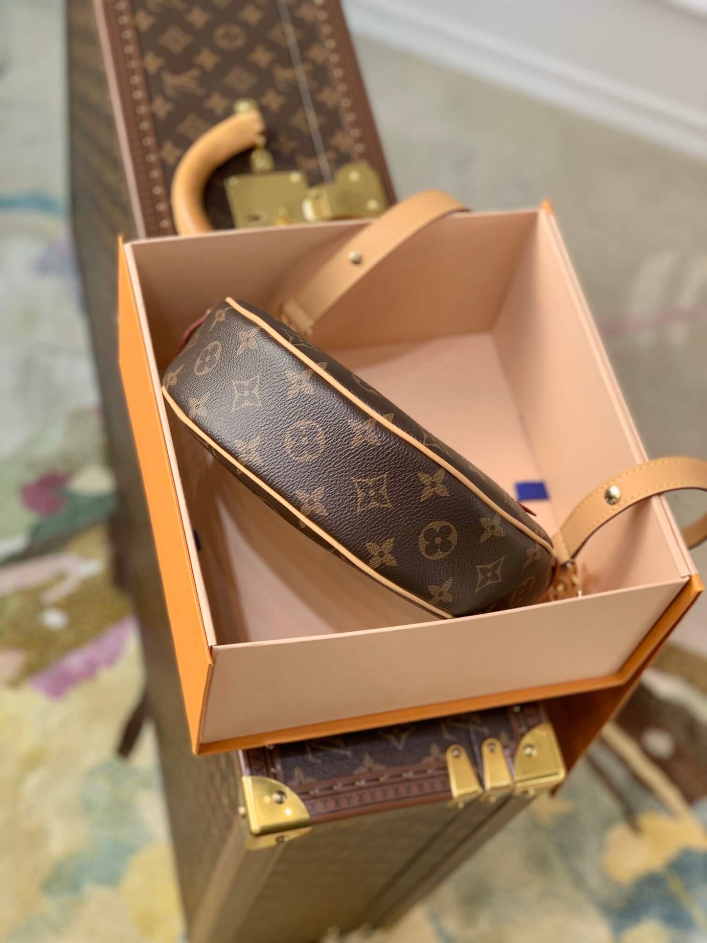 M81098 Moon Bag brown canvas monogram leather