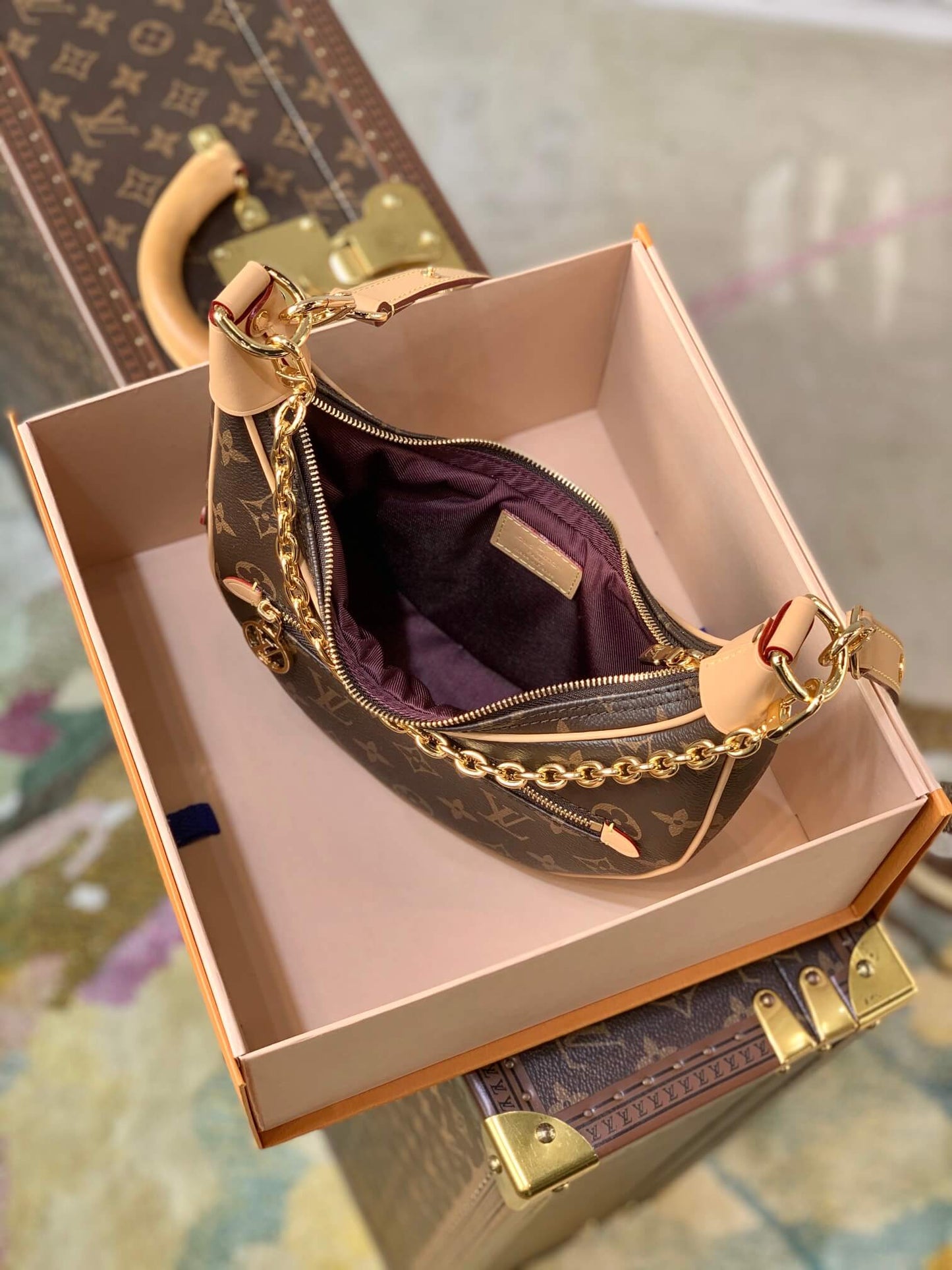 M81098 Moon Bag brown canvas monogram leather