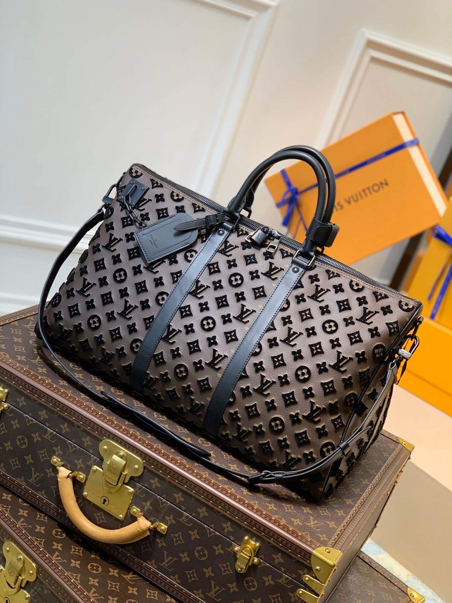 M45046 Keepall Triangle BANDOULIÈRE 50 Tuffetage Handbag cross body bags shoulder bag black calfskin Monogram