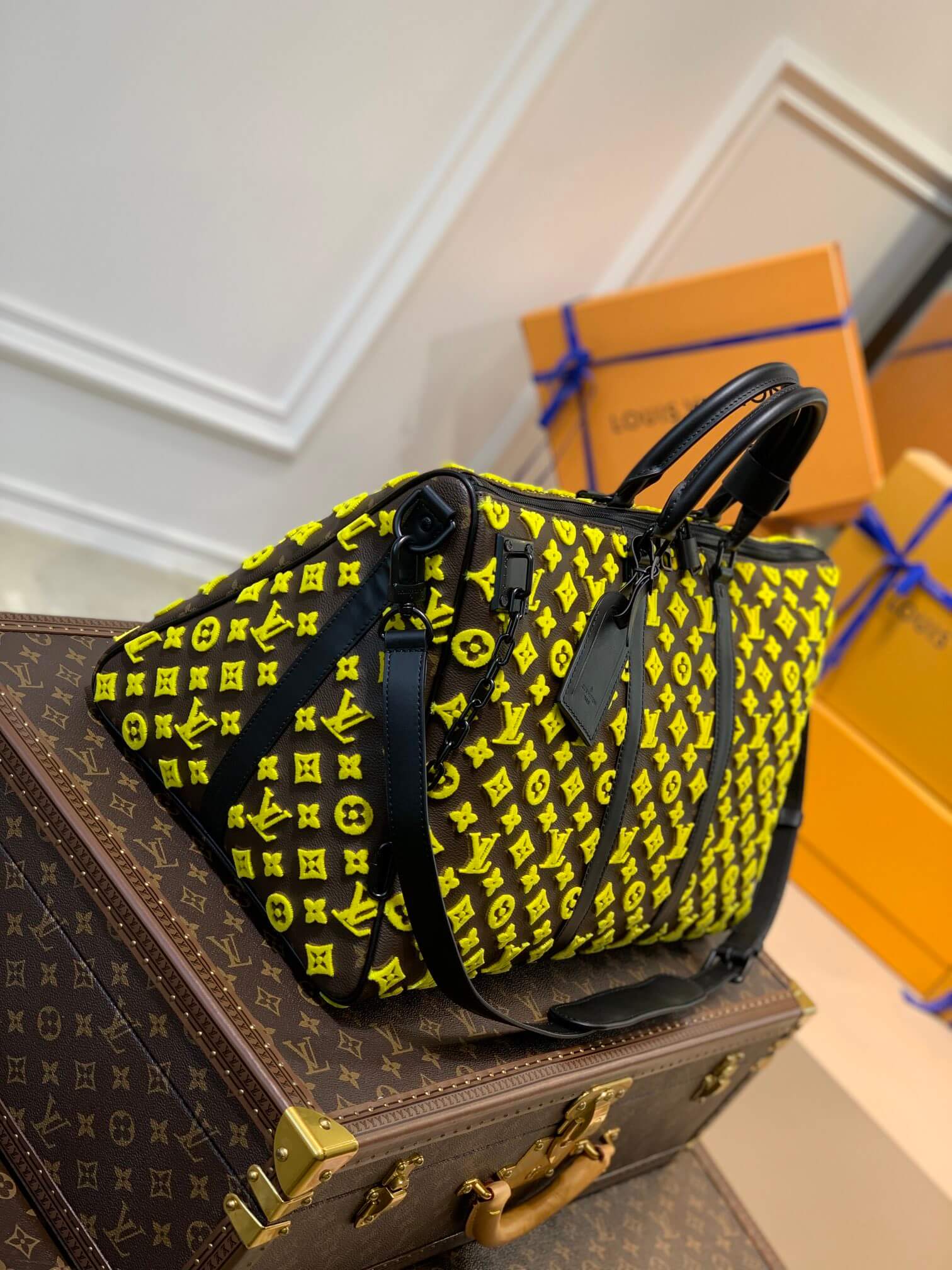 M45069 Keepall Triangle BANDOULIÈRE 50 Tuffetage Handbag cross body bags shoulder bag yellow calfskin Monogram