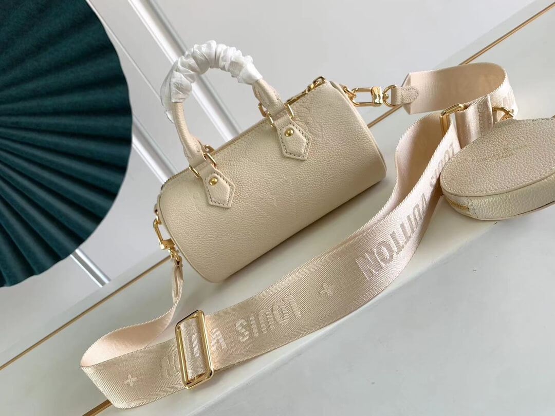 M45708 Papillon BB prefall Papillon trunk toile shoulder bag milk white calfskin Monogram Empreinte