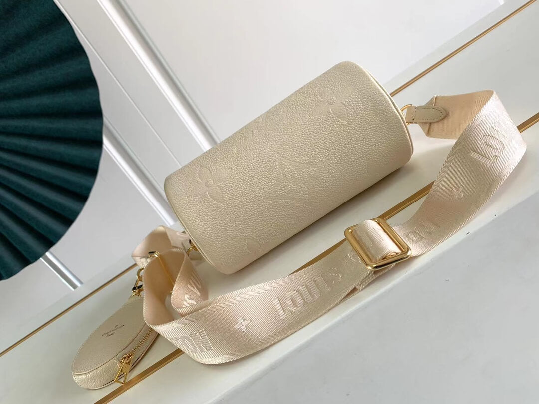 M45708 Papillon BB prefall Papillon trunk toile shoulder bag milk white calfskin Monogram Empreinte