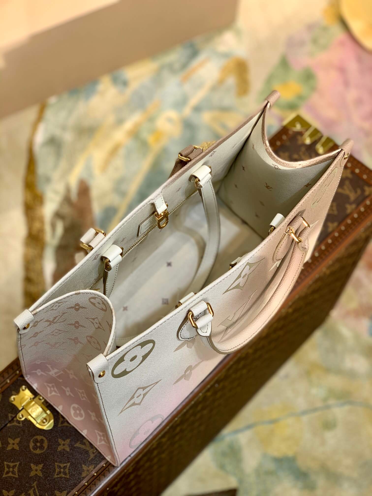 ONTHEGO GM BAG M46076 PINK WHITE MONOGRAM FREE SHIPPING