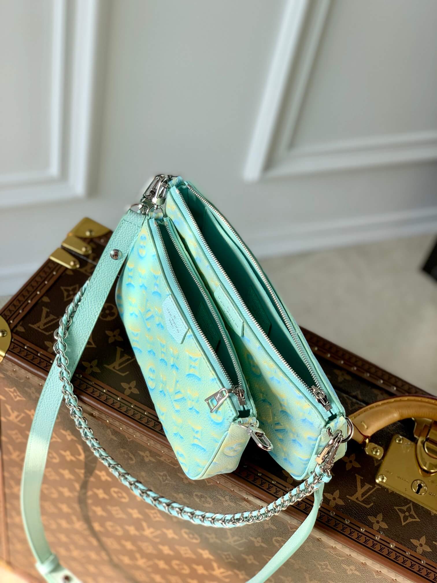 M46180 Multi Pochette Accessoires Handbag cross body bags shoulder bag green calfskin Monogram Empreinte