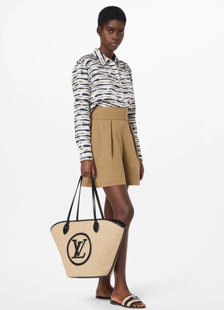 M59963 M59808 Black Plain Leather Logo Straw Bags 2022 SS free shipping