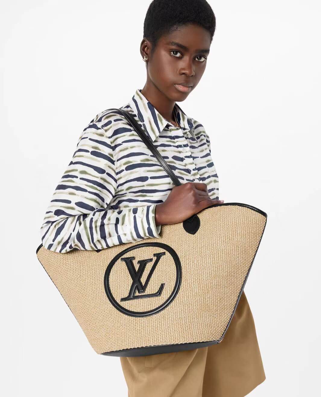 M59963 M59808 Black Plain Leather Logo Straw Bags 2022 SS free shipping