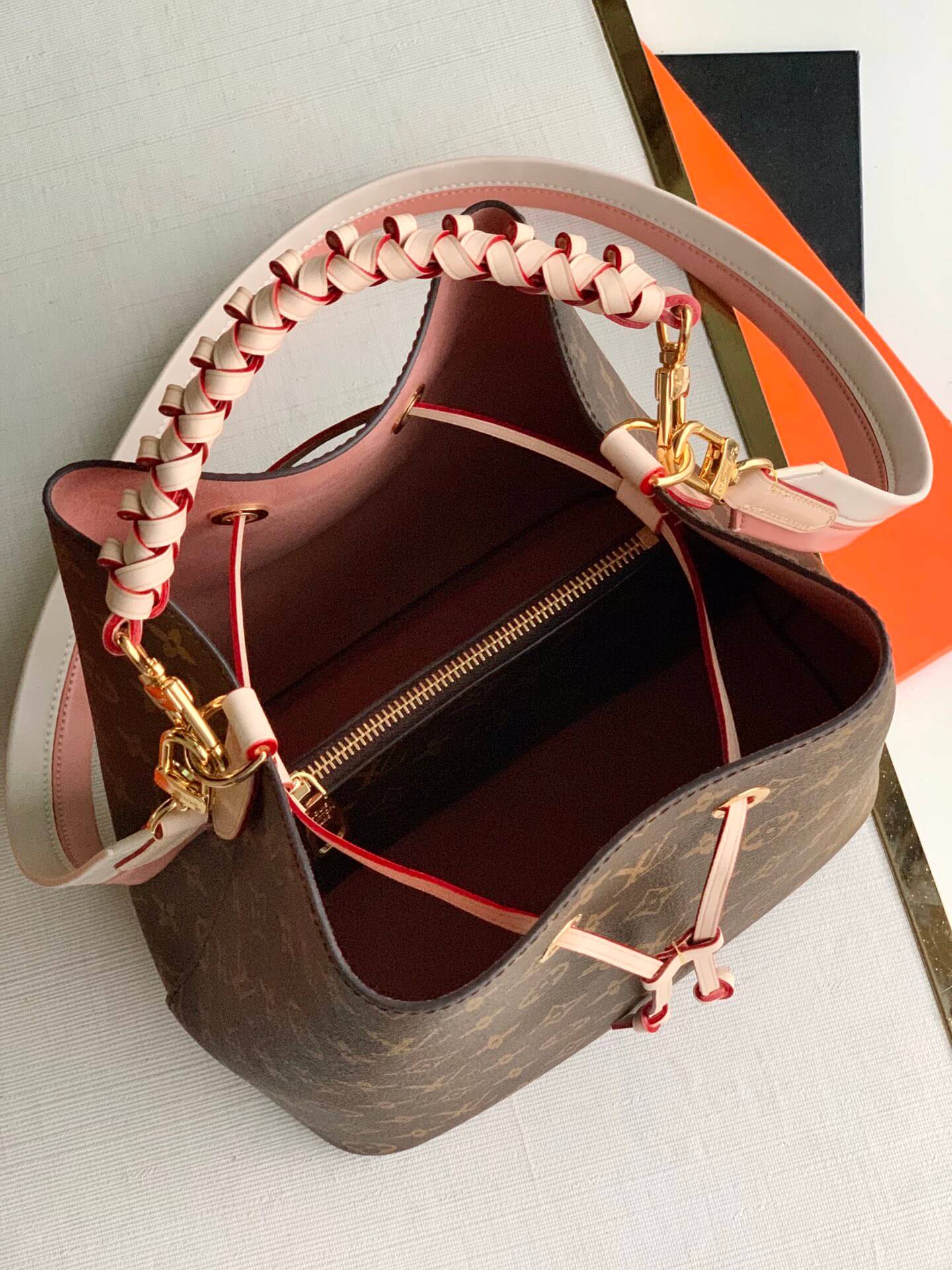 N40344 Neonoe BB Azur Bucket bag pink inside real leather trim