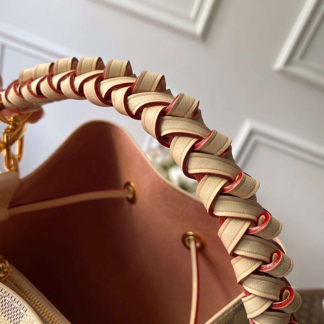 N40344 Neonoe BB Damier Azur bucket bag white real leather trim