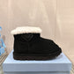 PRADA SHEARLING BOOTIES BLACK WITH RUBBER TRIANGLE LOGO