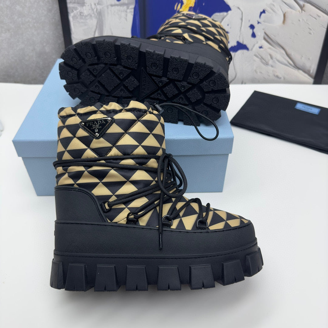 PRADA NYLON GABARDINE APRÈS SKI BOOTIES BLACK BEIGE