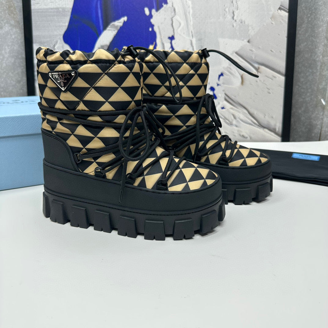 PRADA NYLON GABARDINE APRÈS SKI BOOTIES BLACK BEIGE
