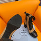 PRADA LOGO PLAQUE ANKLE BOOTS BROWN