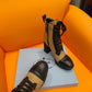 PRADA LOGO PLAQUE ANKLE BOOTS BROWN