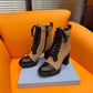 PRADA LOGO PLAQUE ANKLE BOOTS BROWN