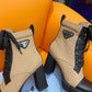 PRADA LOGO PLAQUE ANKLE BOOTS BROWN