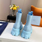 PRADA MONOLITH BRUSHED LEATHER BOOTIES BLUE