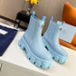PRADA MONOLITH BRUSHED LEATHER BOOTIES BLUE