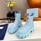 PRADA MONOLITH BRUSHED LEATHER BOOTIES BLUE